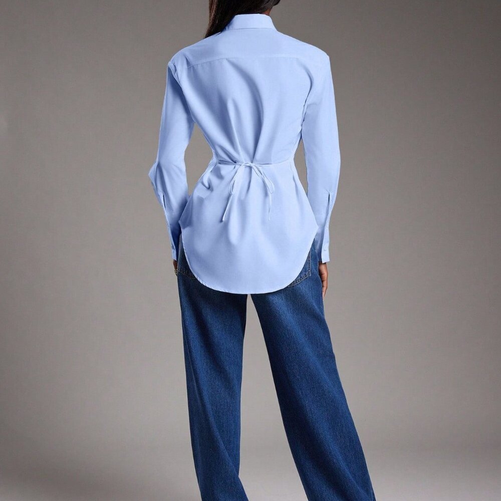 Blue Casual Women's Long Sleeve Button Up Top - Picture 2 of 7